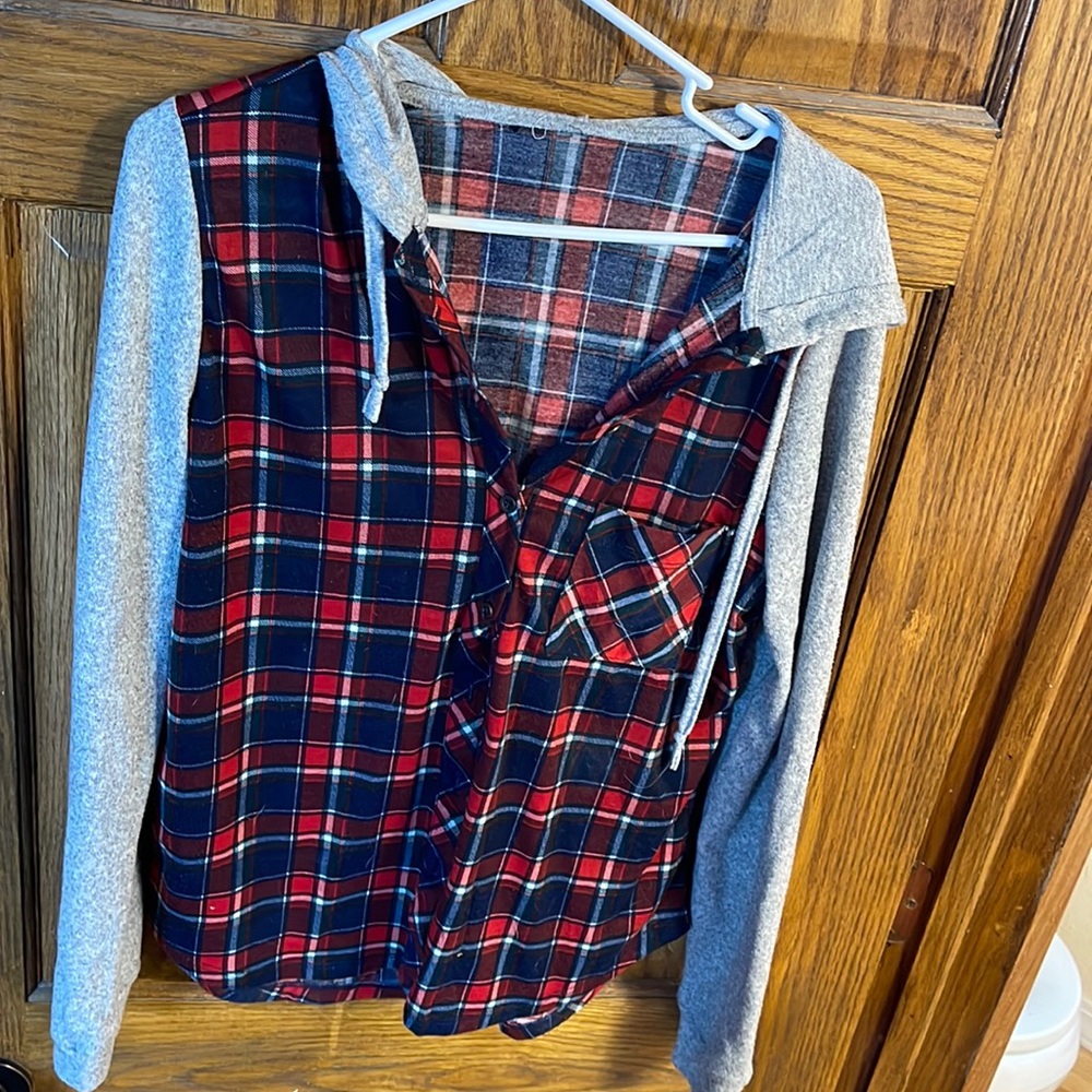 Large flannel shirt with hood